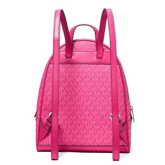 New Michael Kors Rhea Medium Signature Logo Backpack Dragon Fruit - Picture 3 of 4